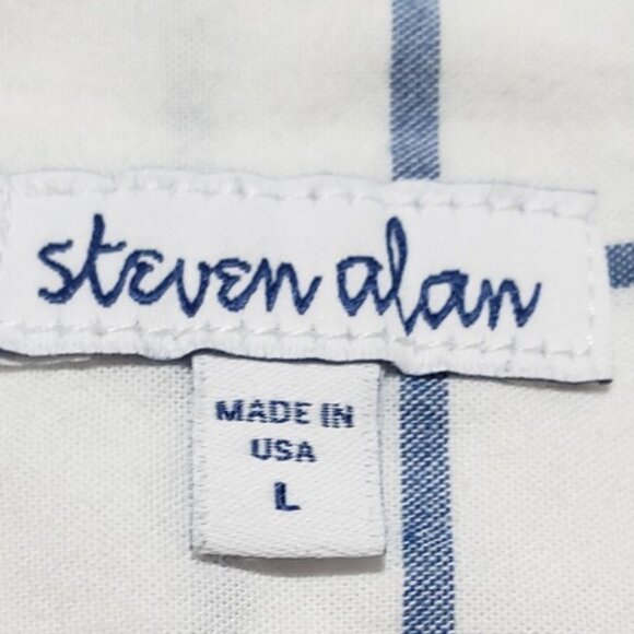 Steven Alan Shirt Mens L White Blue Plaid Long Sleeve Button Up Made In USA - Picture 3 of 6